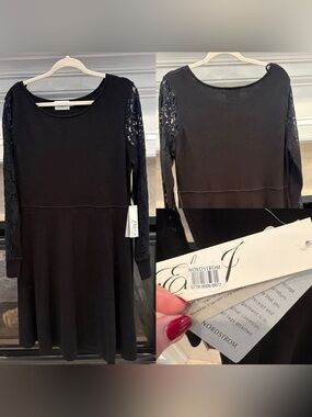Eliza J from Nordstrom Black Long-Sleeve Lace-Accent Dress